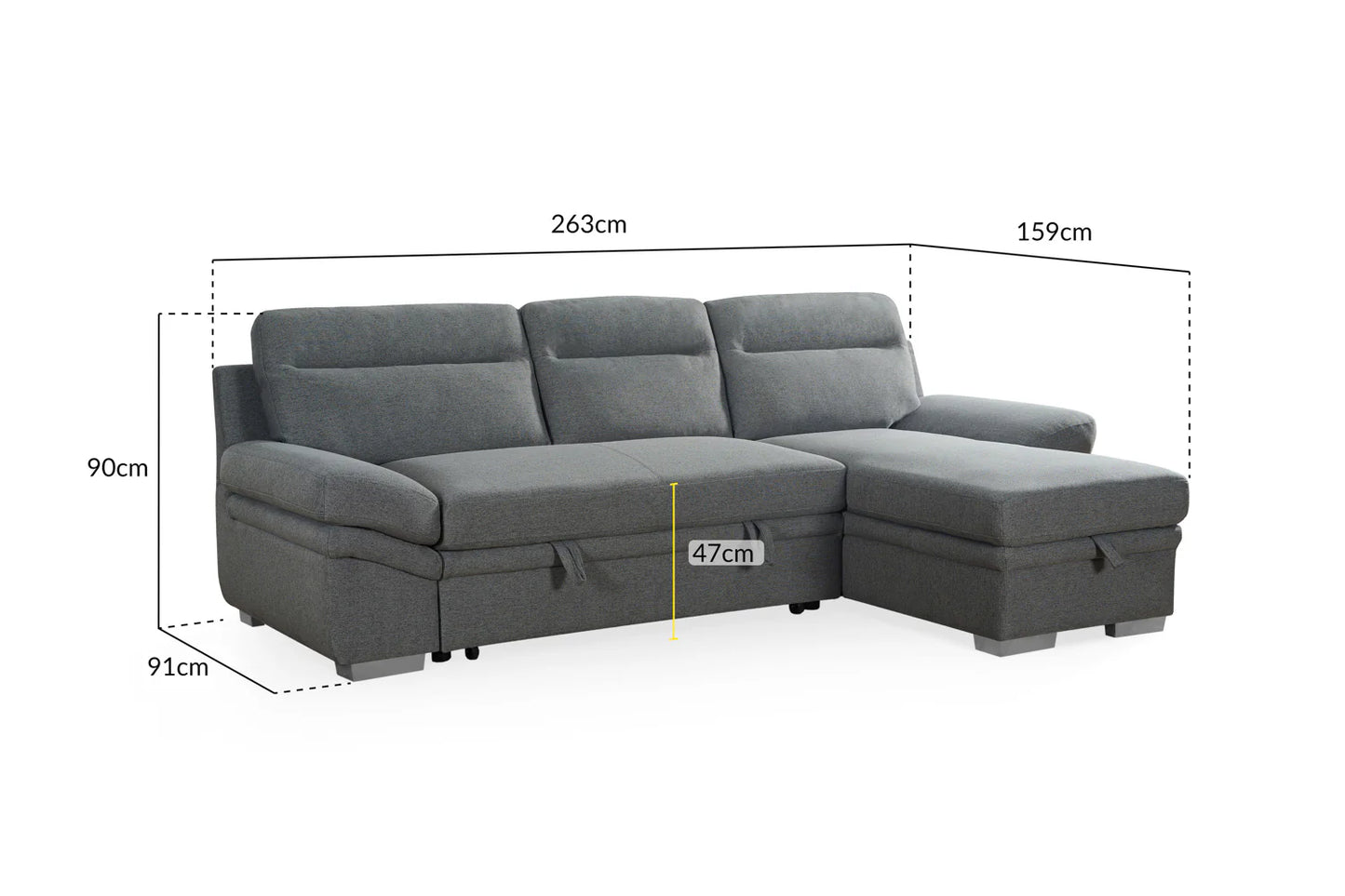 Astra Grey Corner Sofa Bed in Charcoal Grey