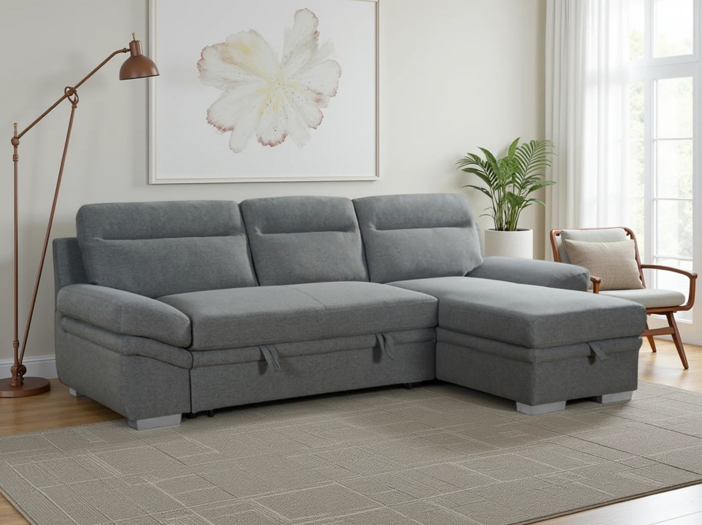Astra Grey Corner Sofa Bed in Charcoal Grey
