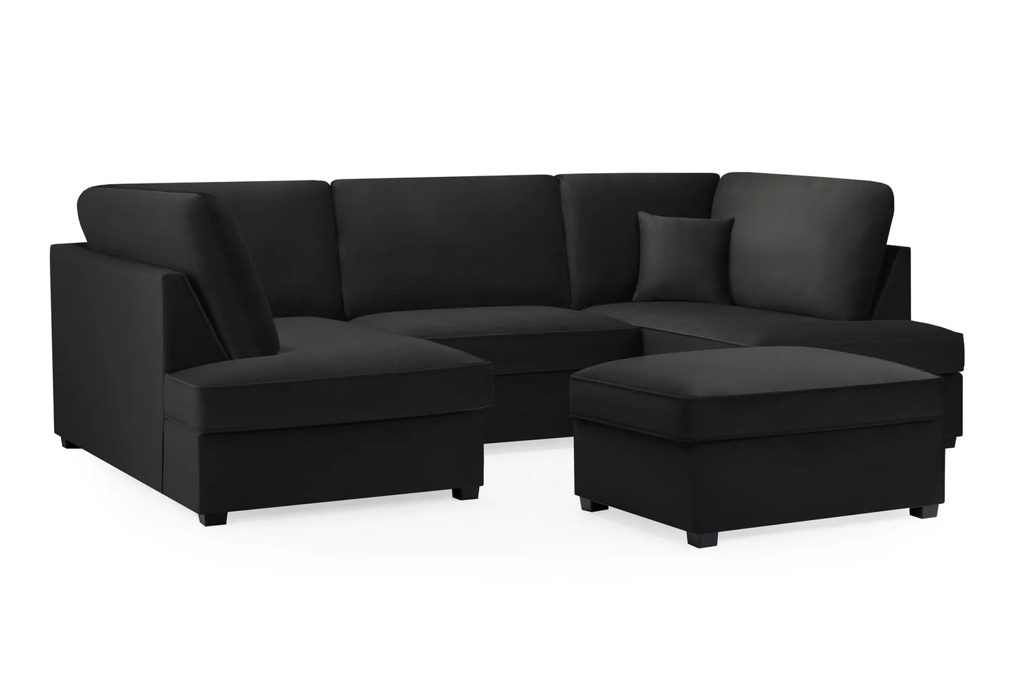 Carnaby Sofa U Shape Corner in Black Plush Fabric