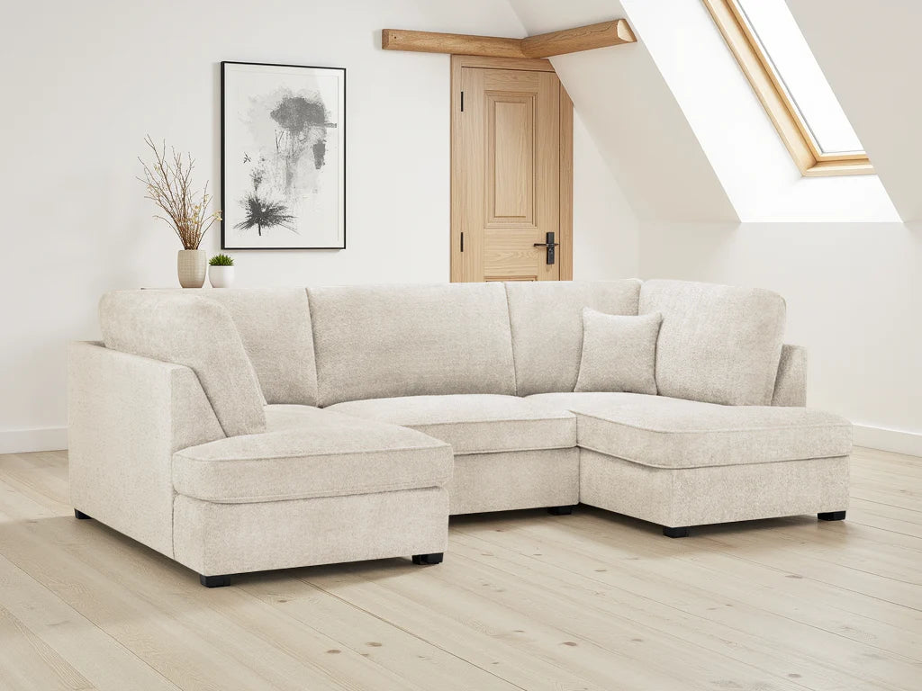 Carnaby Sofa U Shape Corner in Cream Boucle Fabric