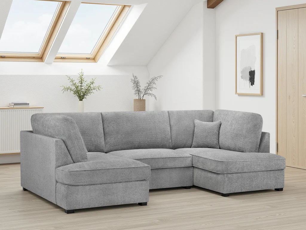 Carnaby Sofa U Shape Corner in Grey Boucle Fabric