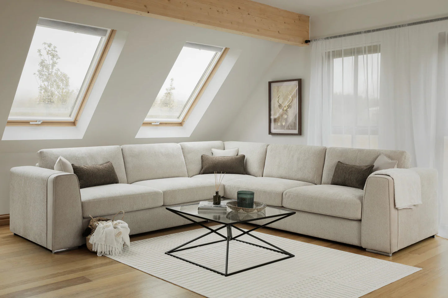 Naples Large Corner Sofa in Beige