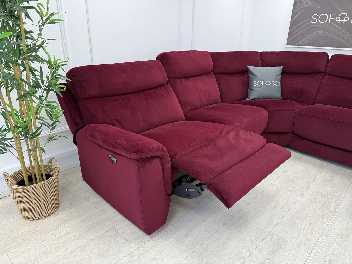 DFS Ronan Velvet Power Recliner Corner Sofa In Plum