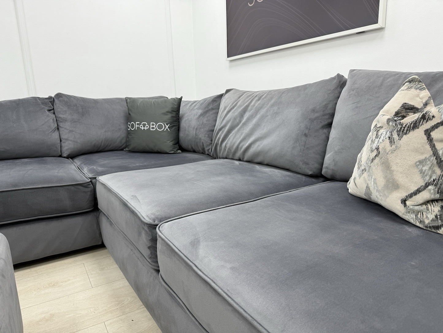Sofology Titan Corner Sofa & Footstool In Grey Velvet