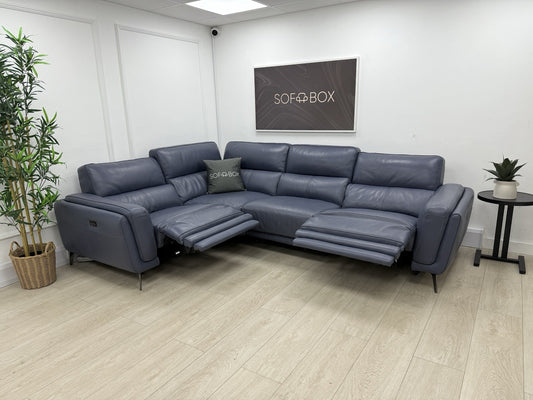 DFS San Antonio Power Recliner Corner Sofa Right Hand Facing In Blue Leather