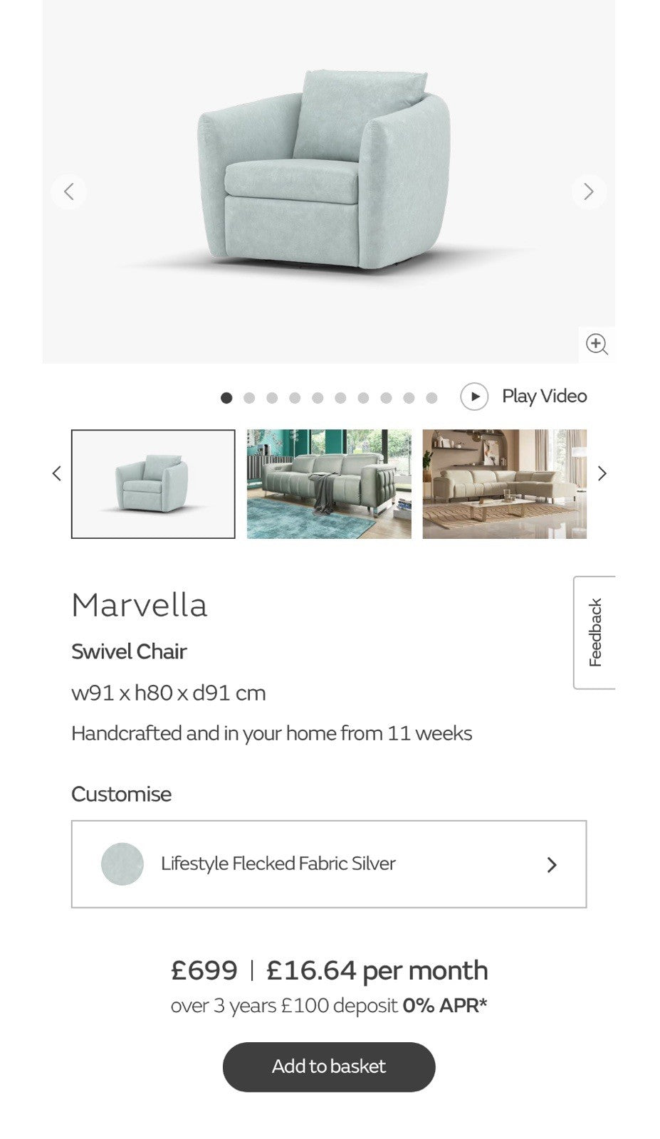 Sofology The Marvella Fabric Swivel Chair In Lifestyle Flecked Fabric Silver