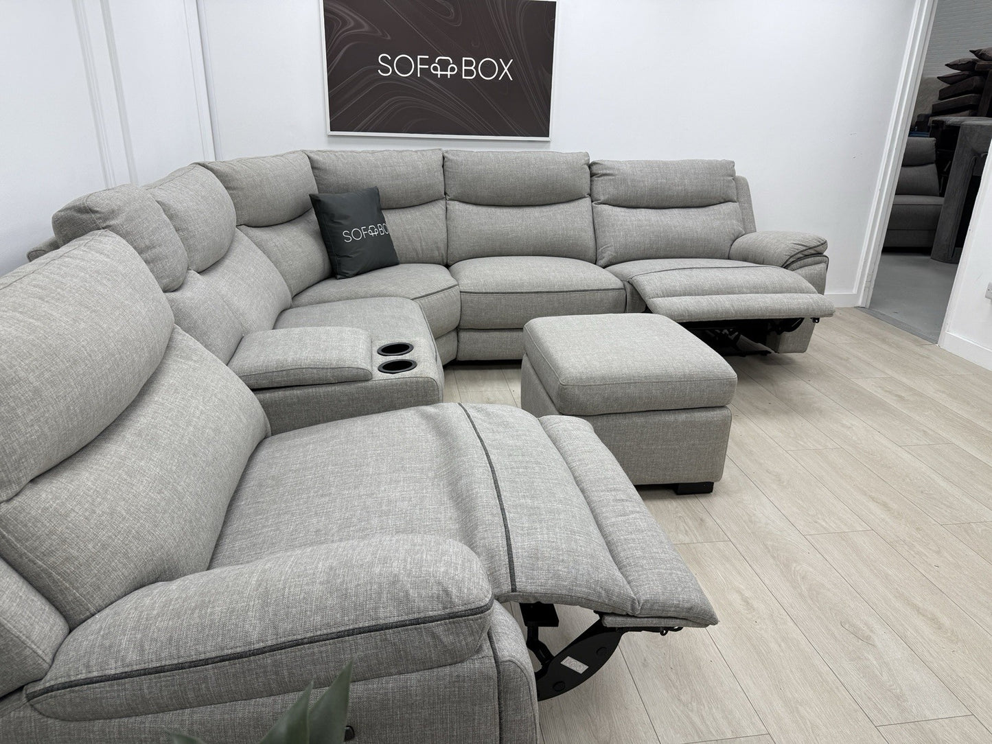 DFS Trek Storeaway Power Recliner Corner Sofa In Light Grey