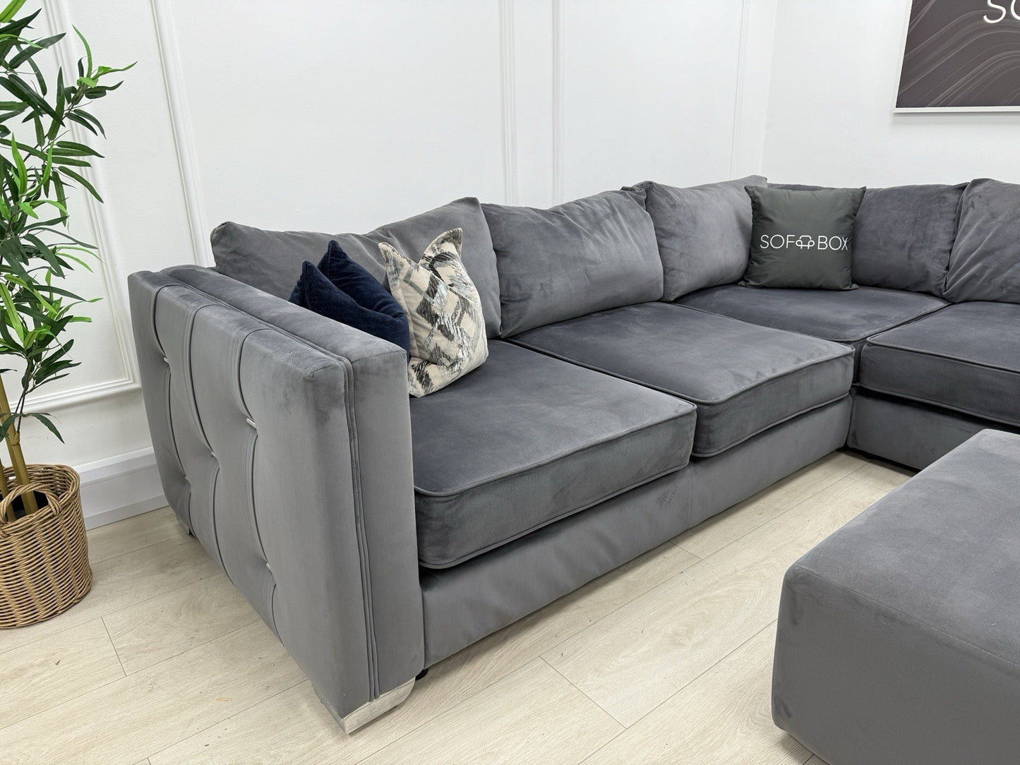 Sofology Titan Corner Sofa & Footstool In Grey Velvet