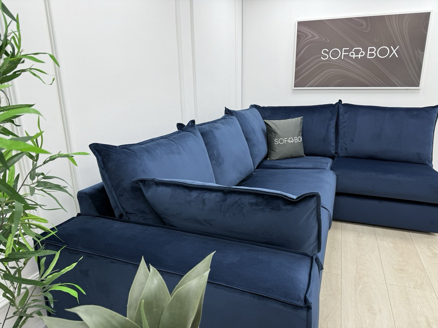 DFS Lovise Velvet Corner Sofa In Navy