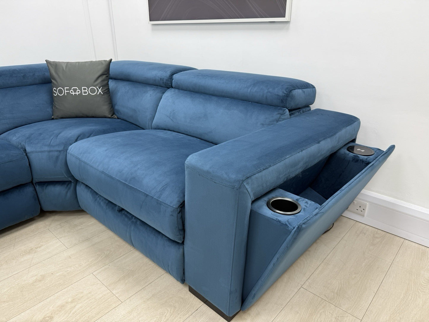 DFS Wander Power Recliner Corner Sofa In Blue Velvet