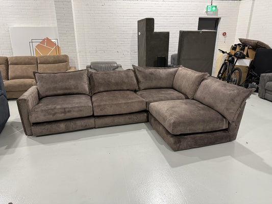 DFS Indulgence / Devine Style Large Corner Sofa In Chocolate Dapple Fabric