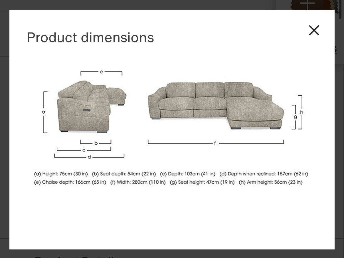 Furniture Village Xavier 3 Seater Chaise Sofa Power Recliner/Headrests In Brown Fabric