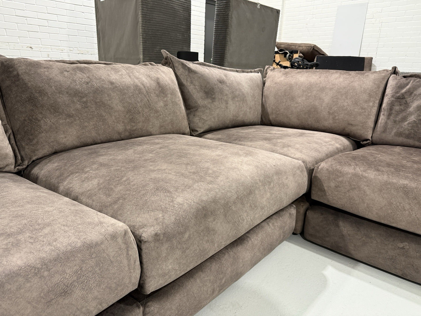 DFS Indulgence / Devine Style Large Corner Sofa In Chocolate Dapple Fabric