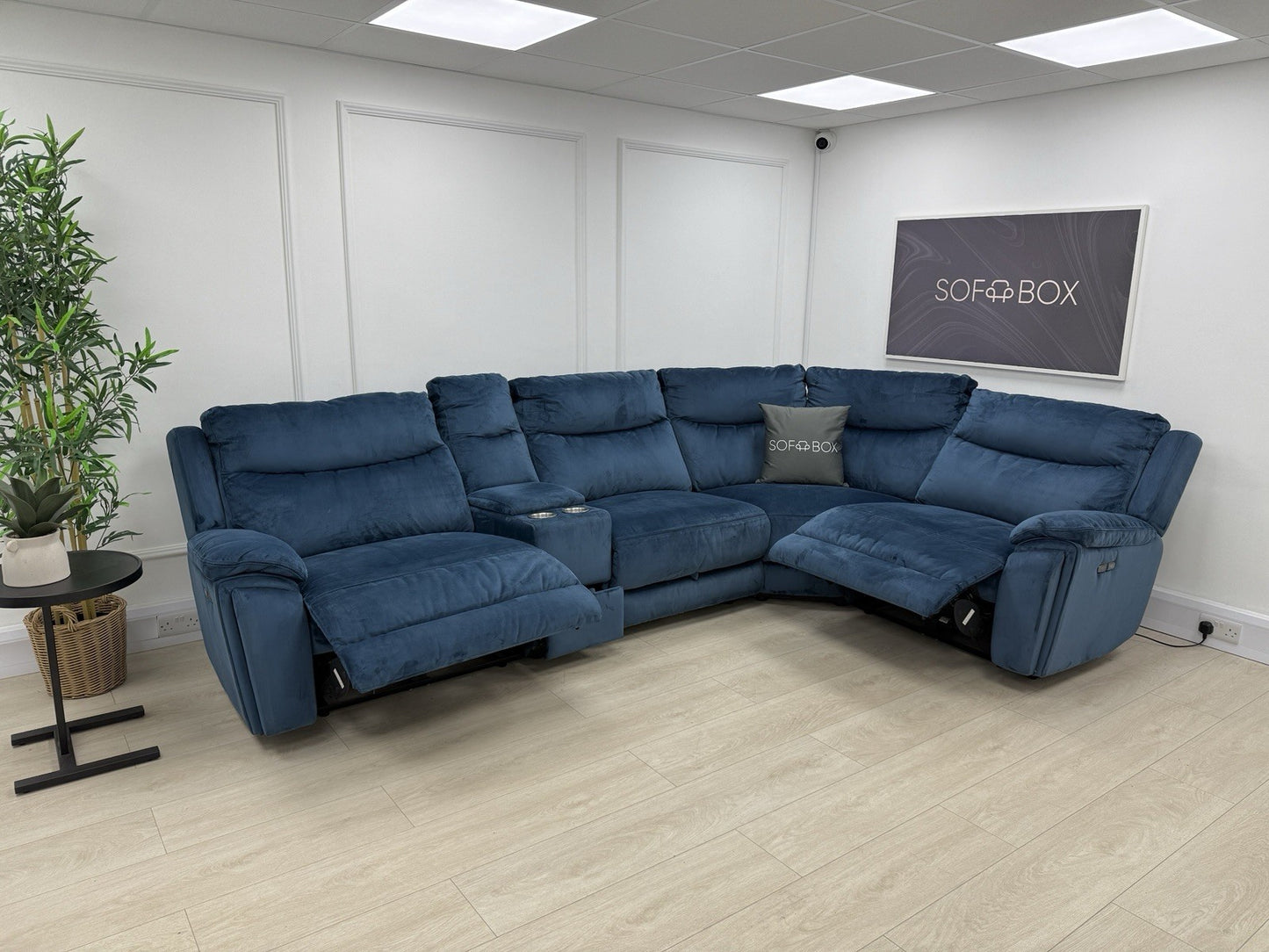 DFS Trek Velvet Corner Sofa In Blue