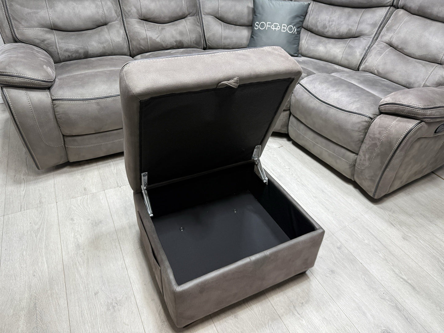 DFS Noah Manual Recliner Corner Sofa & Footstool In Grey Fabric
