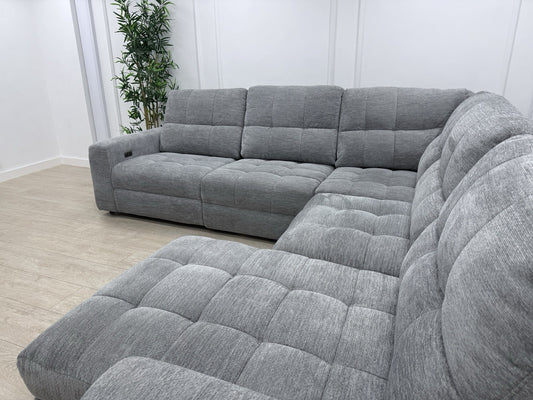 DFS Steller Power Recliner Slider Corner Sofa In Mist Grey Fabric