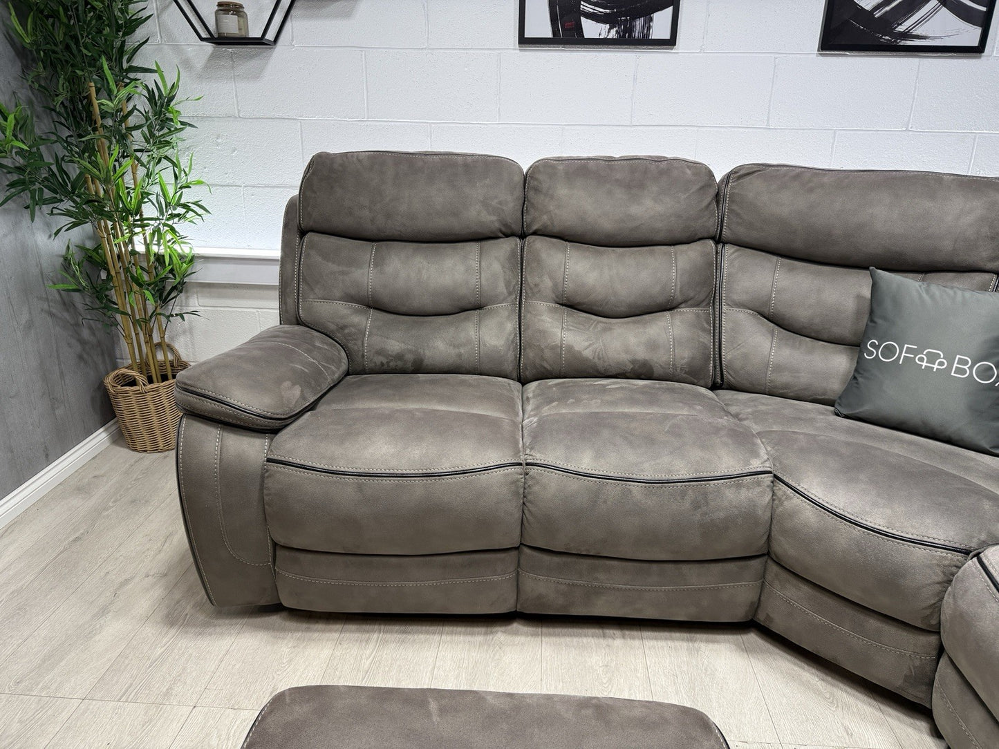 DFS Noah Manual Recliner Corner Sofa & Footstool In Grey Fabric