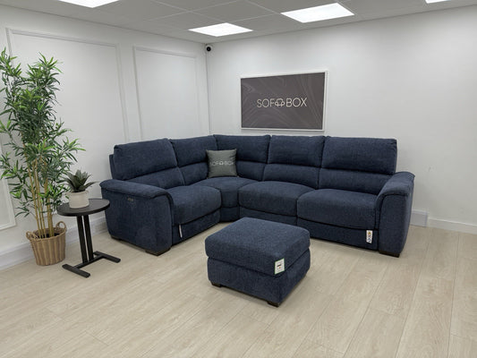 DFS Arwen Power Recliner Corner Sofa Right Hand Facing & Footstool Set In Navy