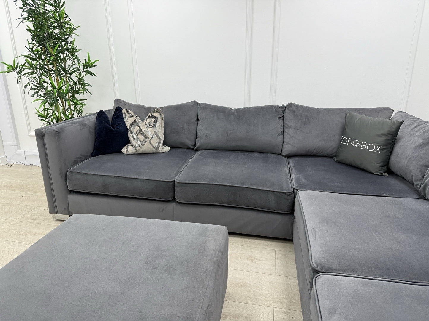 Sofology Titan Corner Sofa & Footstool In Grey Velvet