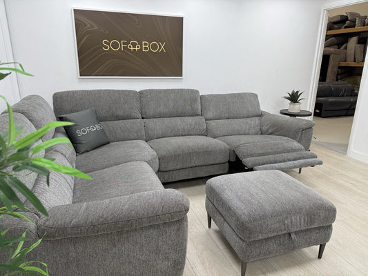 DFS Soren Power Recliner Corner Sofa & Footstool In Charcoal
