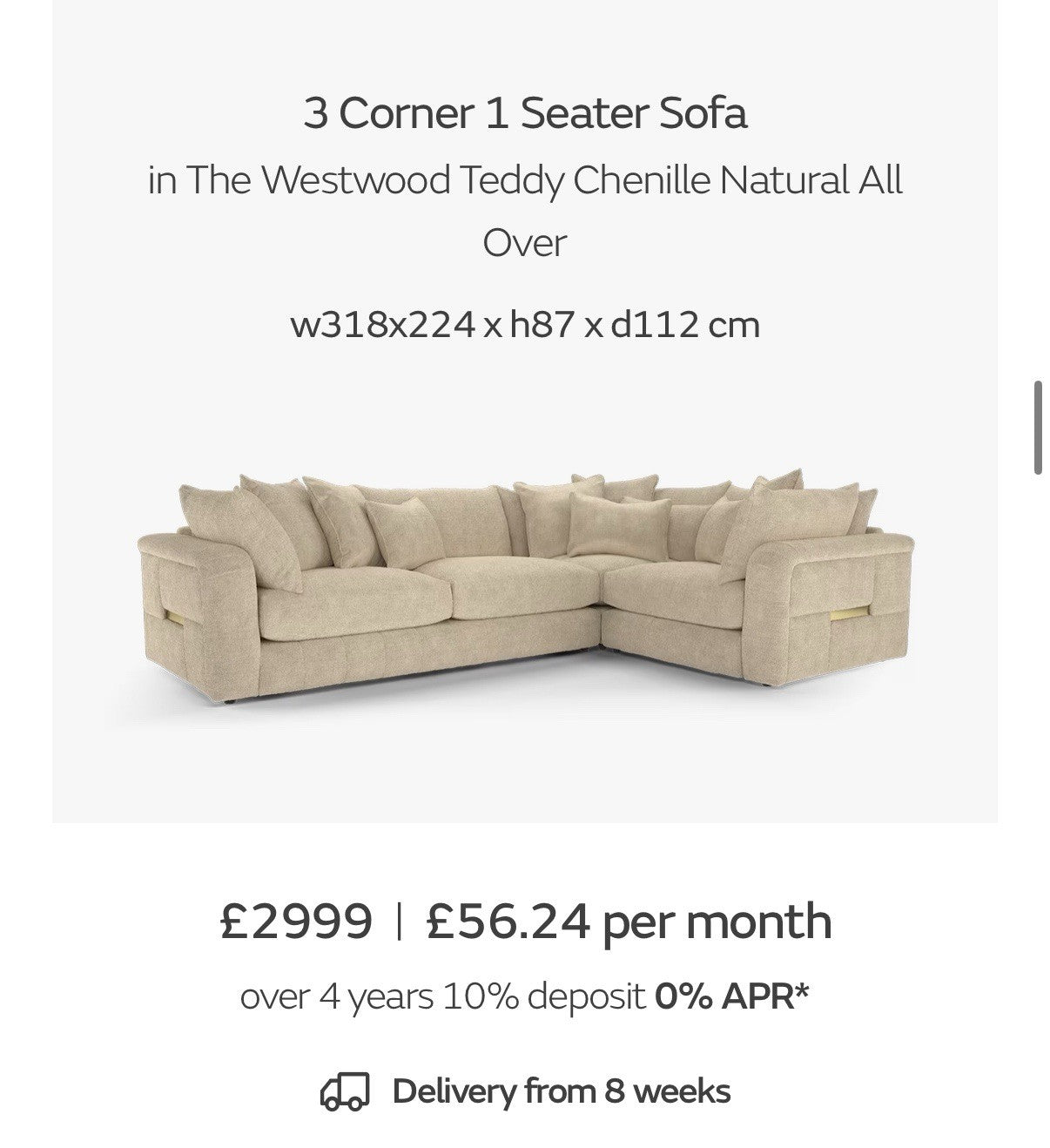 Sofology The Westwood Teddy Chenille Natural Corner Sofa