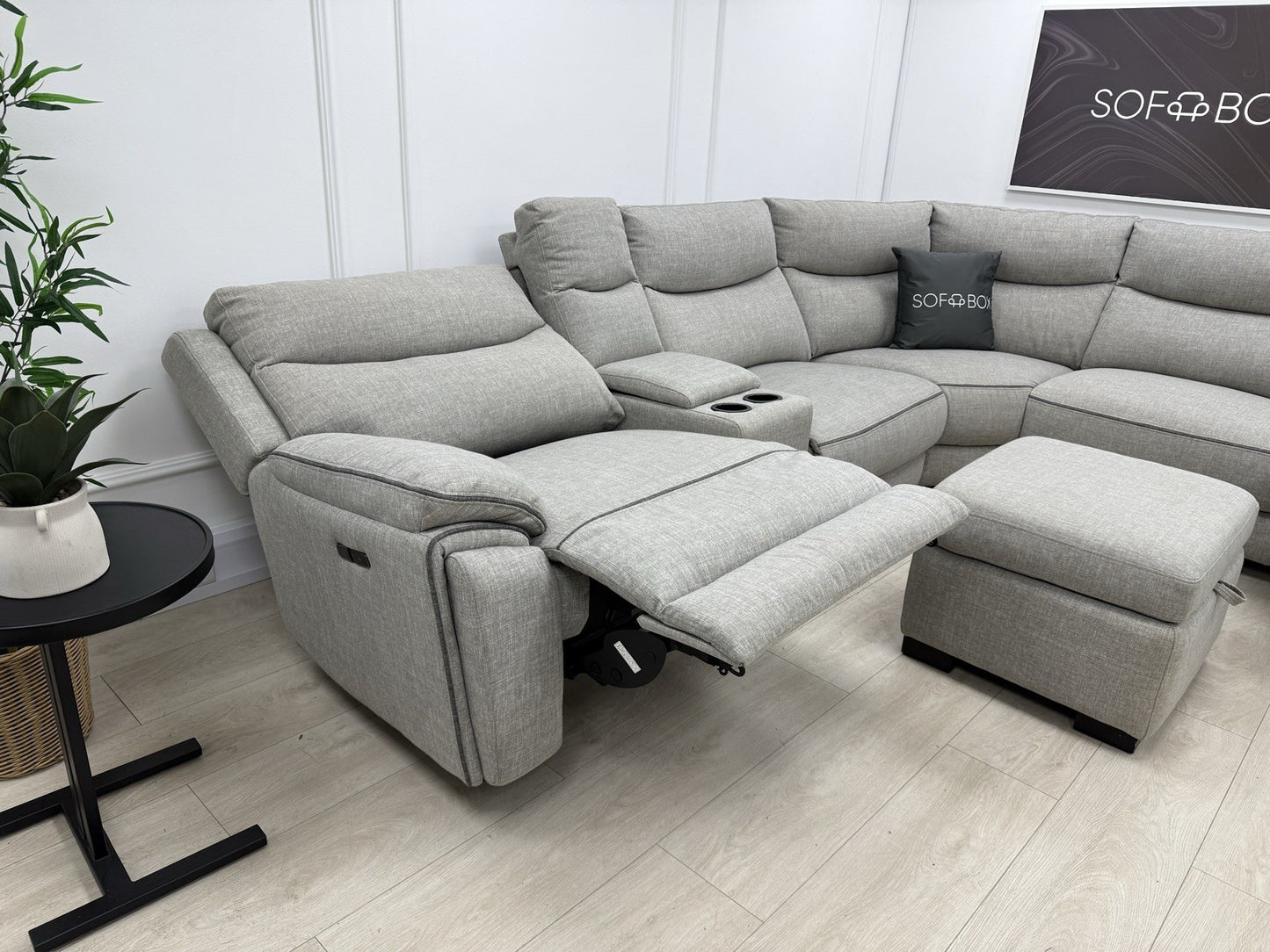 DFS Trek Storeaway Power Recliner Corner Sofa In Light Grey