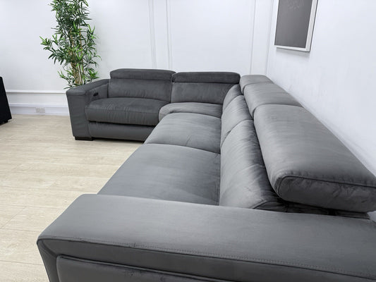 DFS Wander Power Recliner Corner Sofa Bed In Velvet Charcoal Fabric
