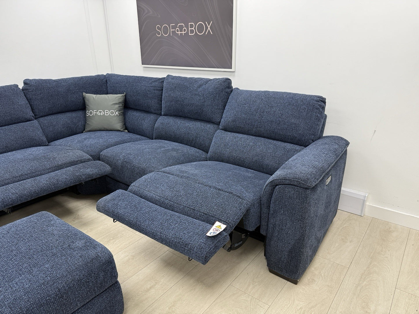 DFS Arwen Power Recliner Corner Sofa Right Hand Facing & Footstool Set In Navy