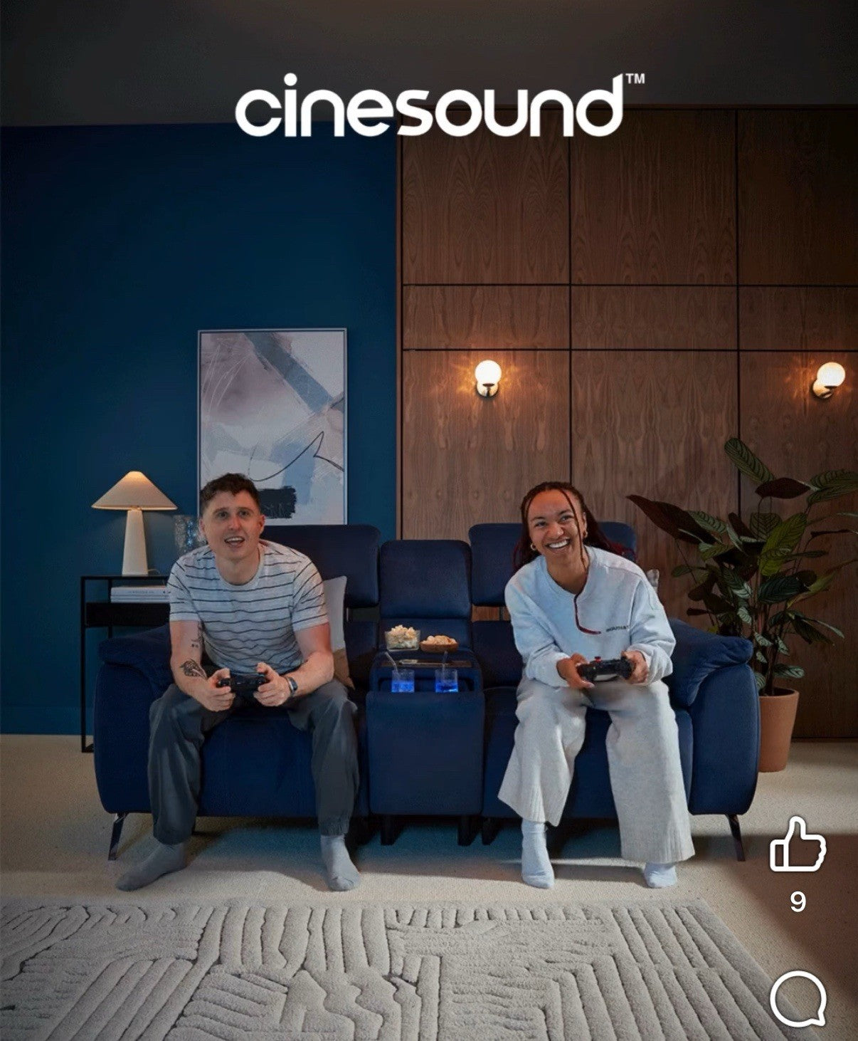 DFS Cinesound 2 Seater Power Recliner Sofa In Navy