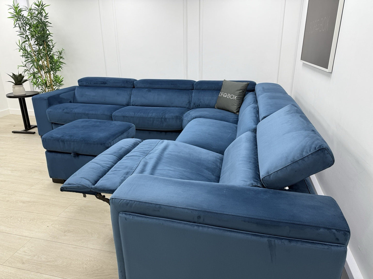 DFS Wander Recliner Corner Sofa Bed Footstool In Blue Velvet