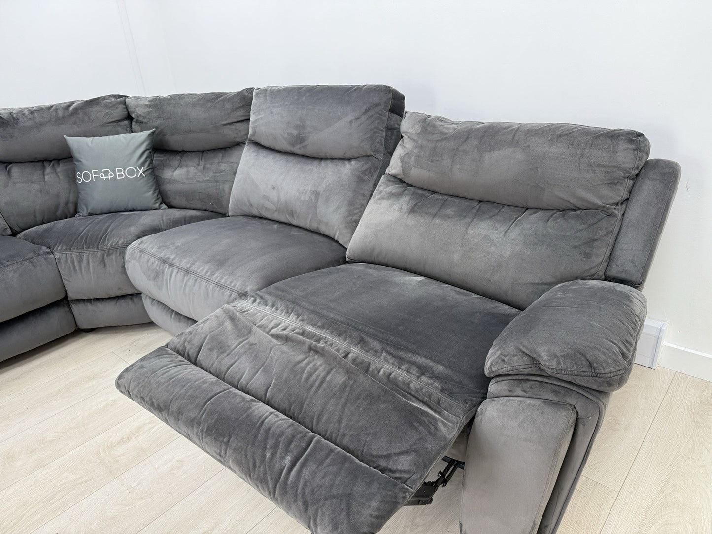 DFS Trek Recliner Corner Sofa & Armchair In Charcoal Velvet