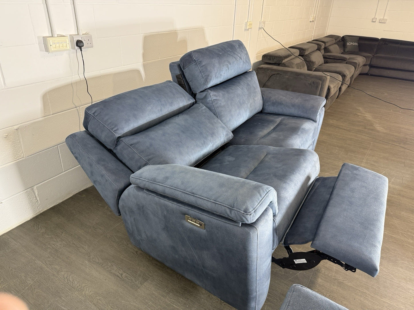 G Plan Thornbury 3 Seater & Chair Set With Power Recliner, Lumbar, Headrest Blue