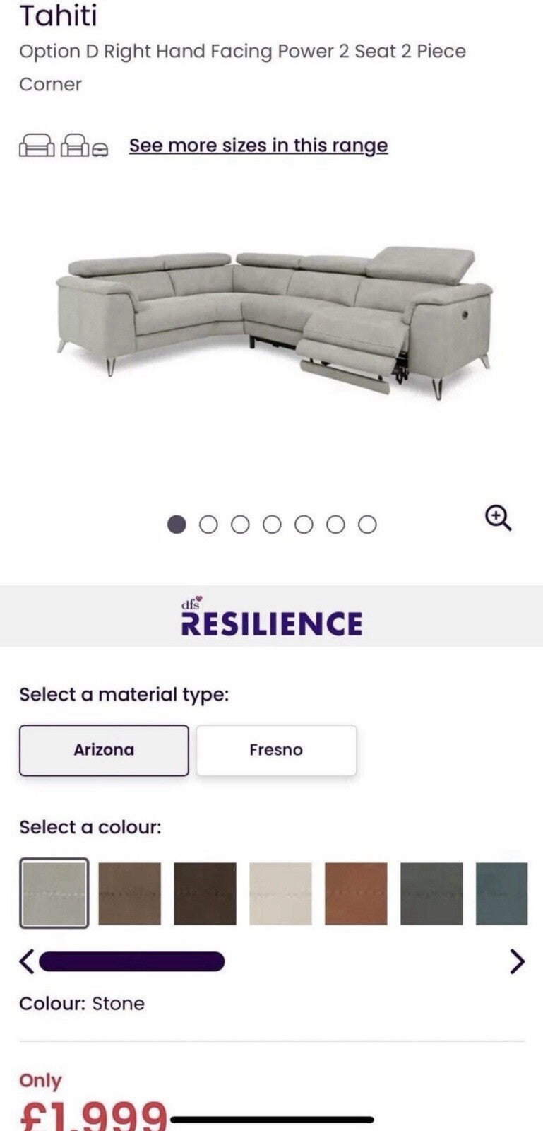 DFS Tahiti Power Recliner Corner Sofa In Stone