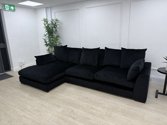 DFS Plush L Shape Chaise Corner Sofa In Black Velvet