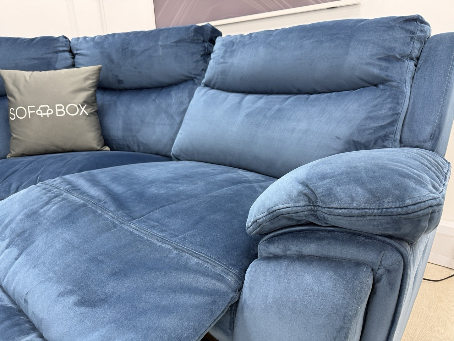 DFS Trek Velvet Corner Sofa In Blue