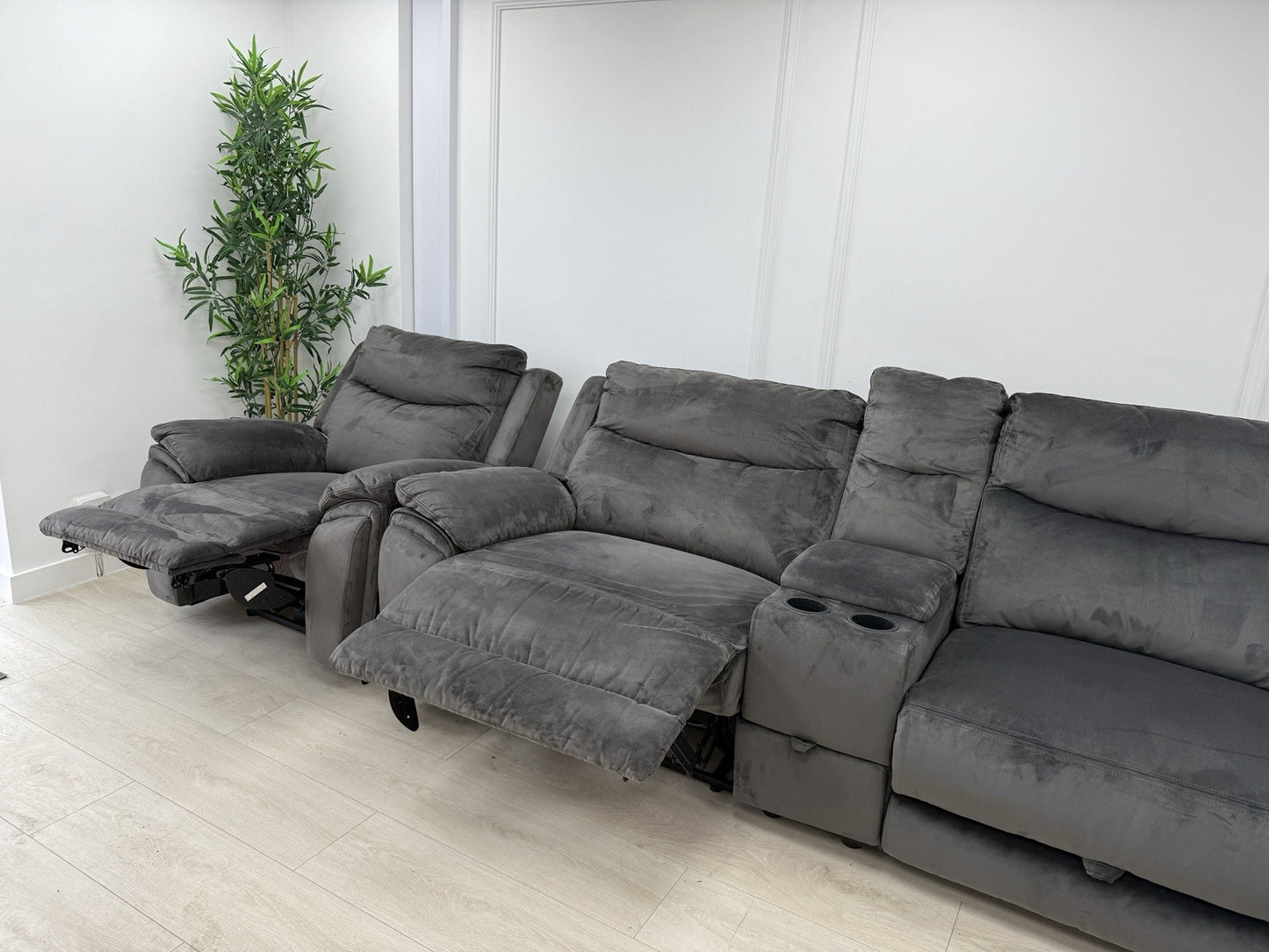 DFS Trek Recliner Corner Sofa & Armchair In Charcoal Velvet