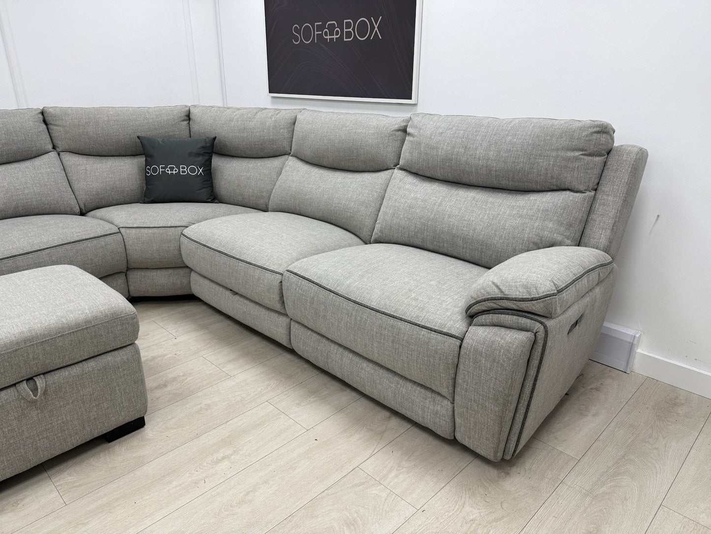 DFS Trek Storeaway Power Recliner Corner Sofa In Light Grey