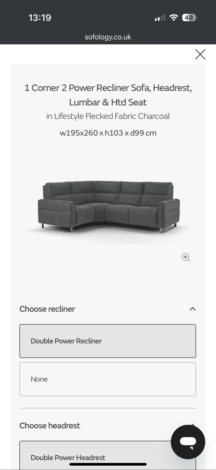 Sofology The Ravello Corner Sofa Recliner/Heated/Headrest/Lumbar In Charcoal