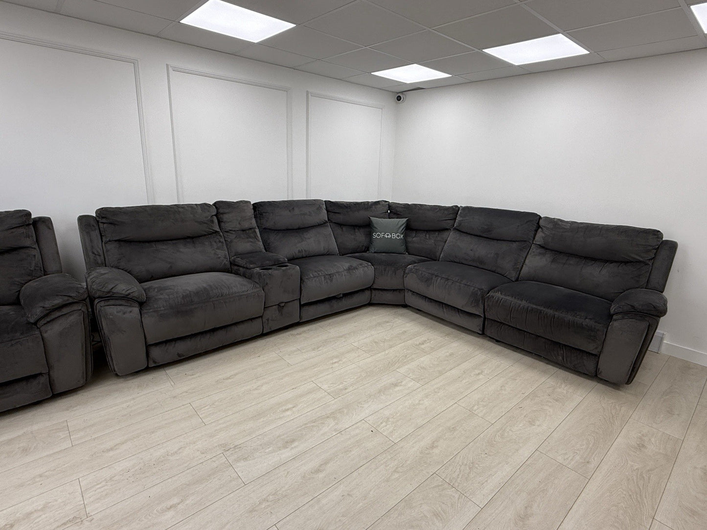 DFS Trek Recliner Corner Sofa & Armchair In Charcoal Velvet