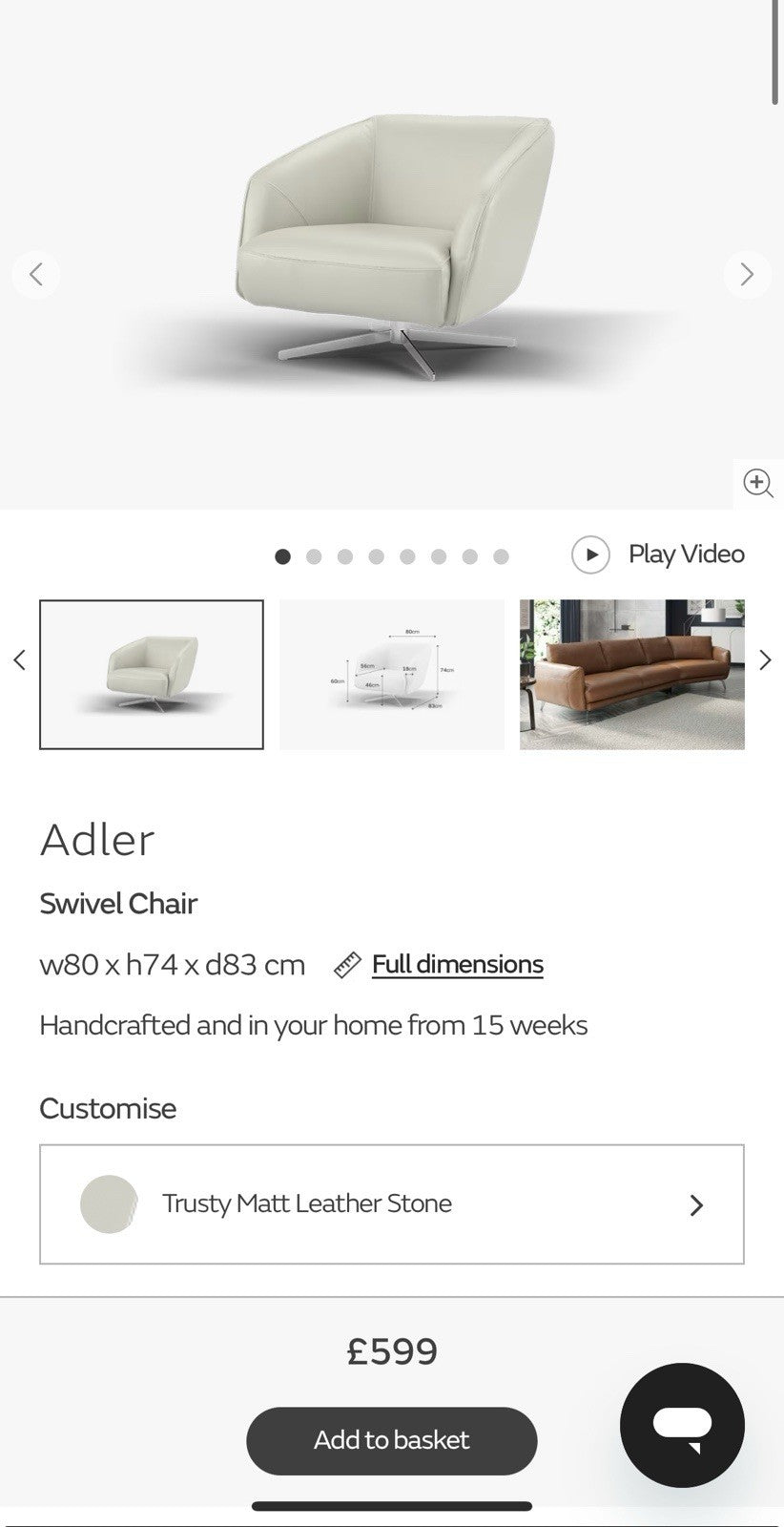 Sofology Adler Swivel Chair In Stone Leather