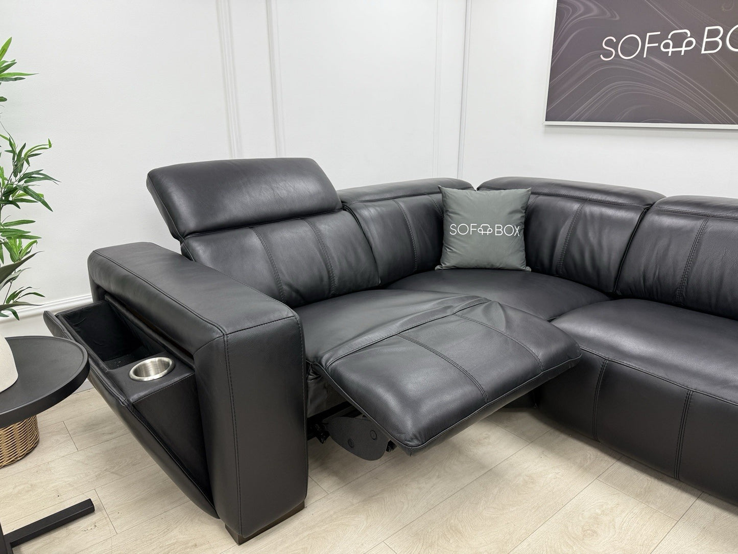 DFS Crusade Heated Recliner Corner Sofa Black Leather