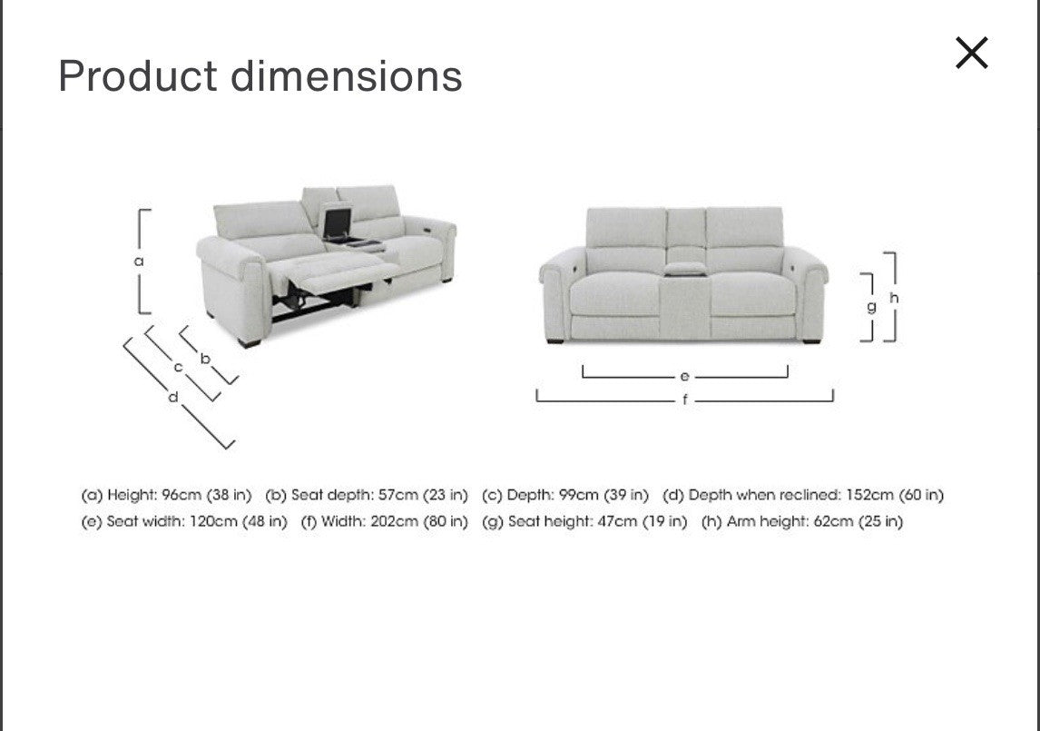 Furniture Village Nixon 2 Seater Power Recliner Sofa In Oyster Fabric