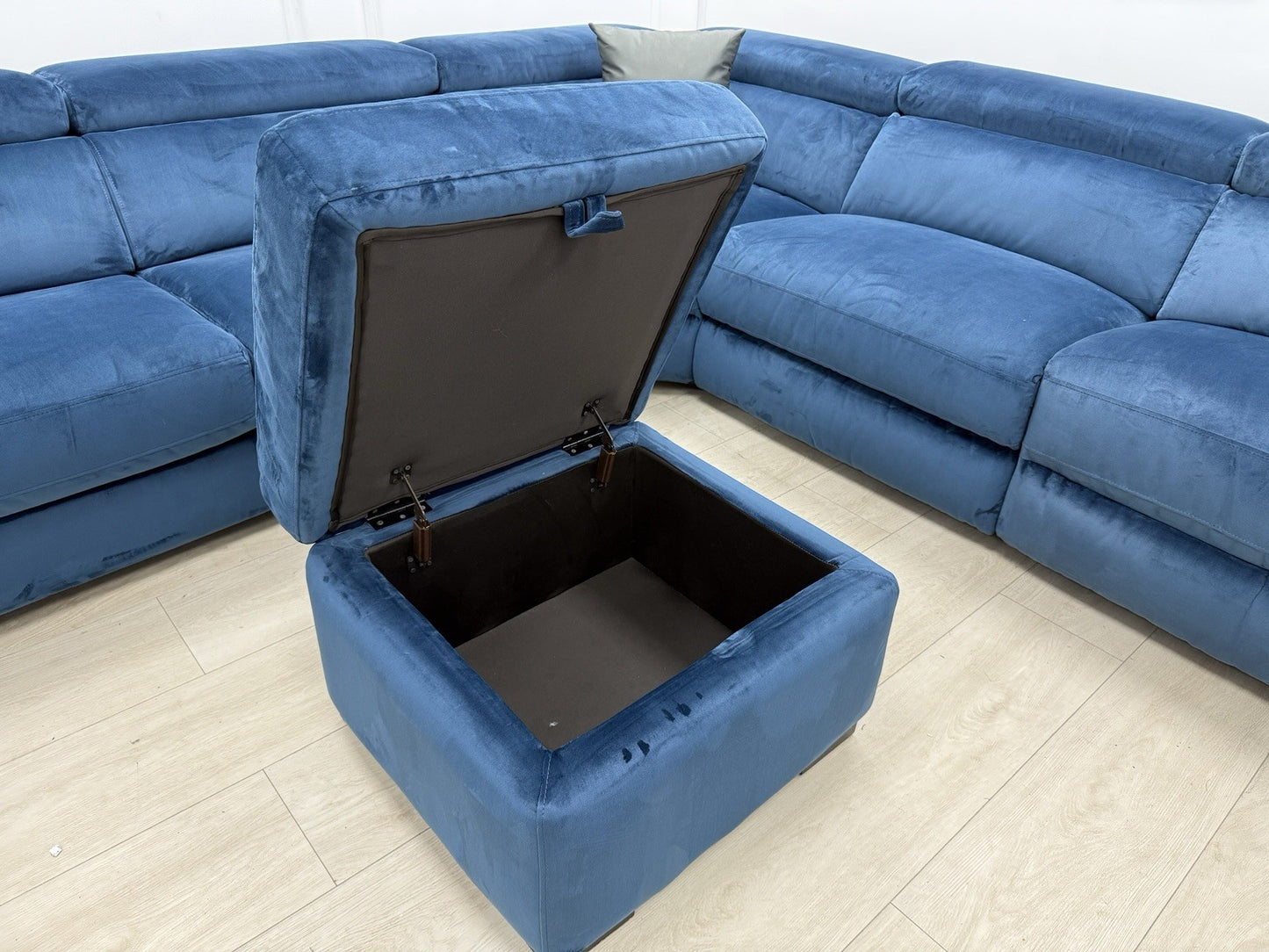 DFS Wander Recliner Corner Sofa Bed Footstool In Blue Velvet