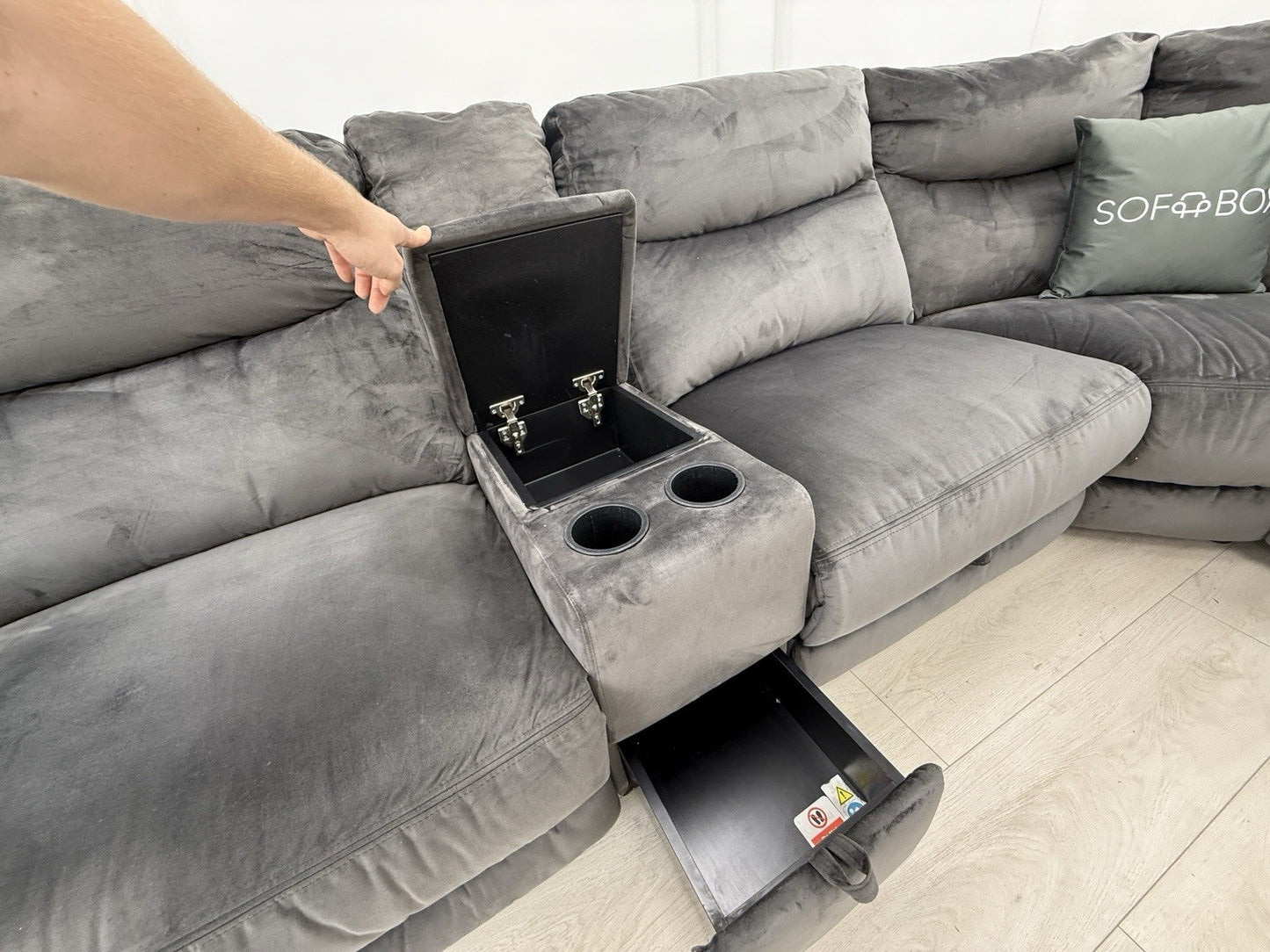 DFS Trek Recliner Corner Sofa & Armchair In Charcoal Velvet