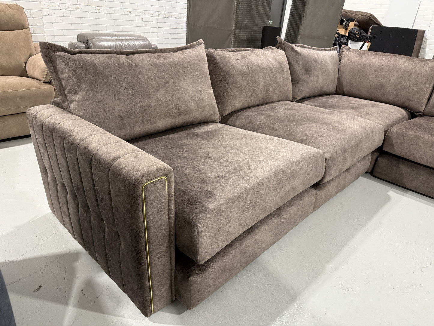 DFS Indulgence / Devine Style Large Corner Sofa In Chocolate Dapple Fabric