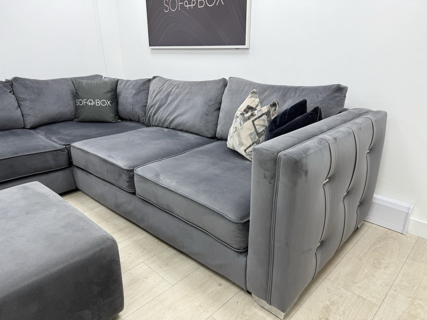 Sofology Titan Corner Sofa & Footstool In Grey Velvet