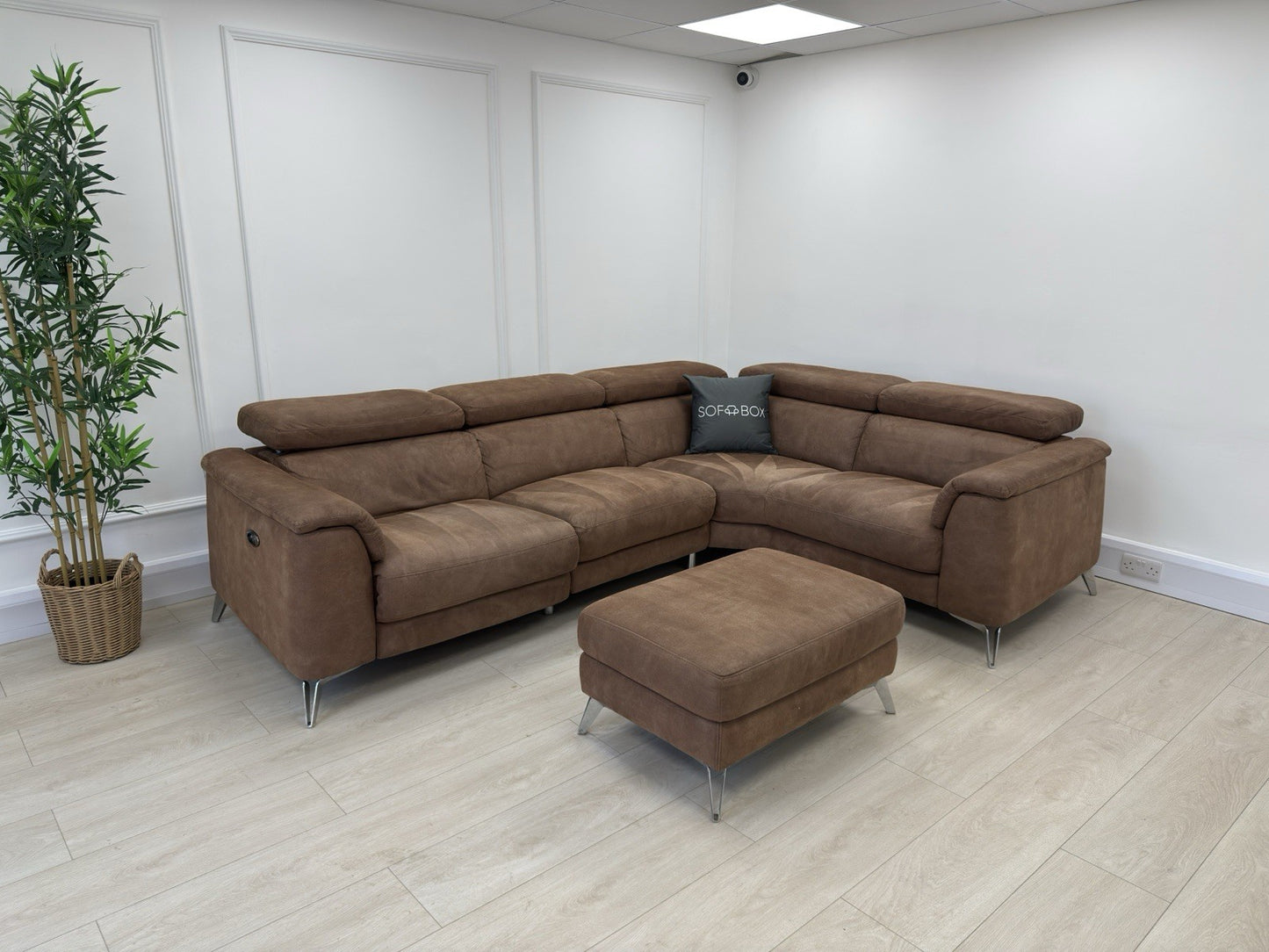 DFS Tahiti Power Recliner Corner Sofa And Footstool In Tan