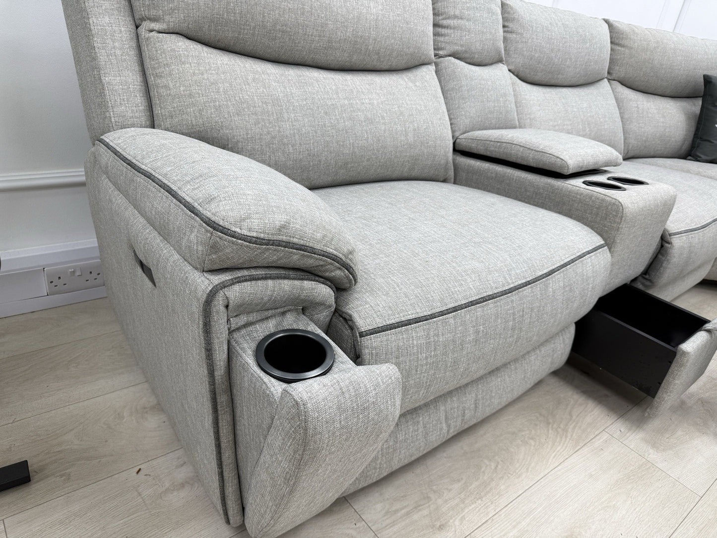 DFS Trek Storeaway Power Recliner Corner Sofa In Light Grey