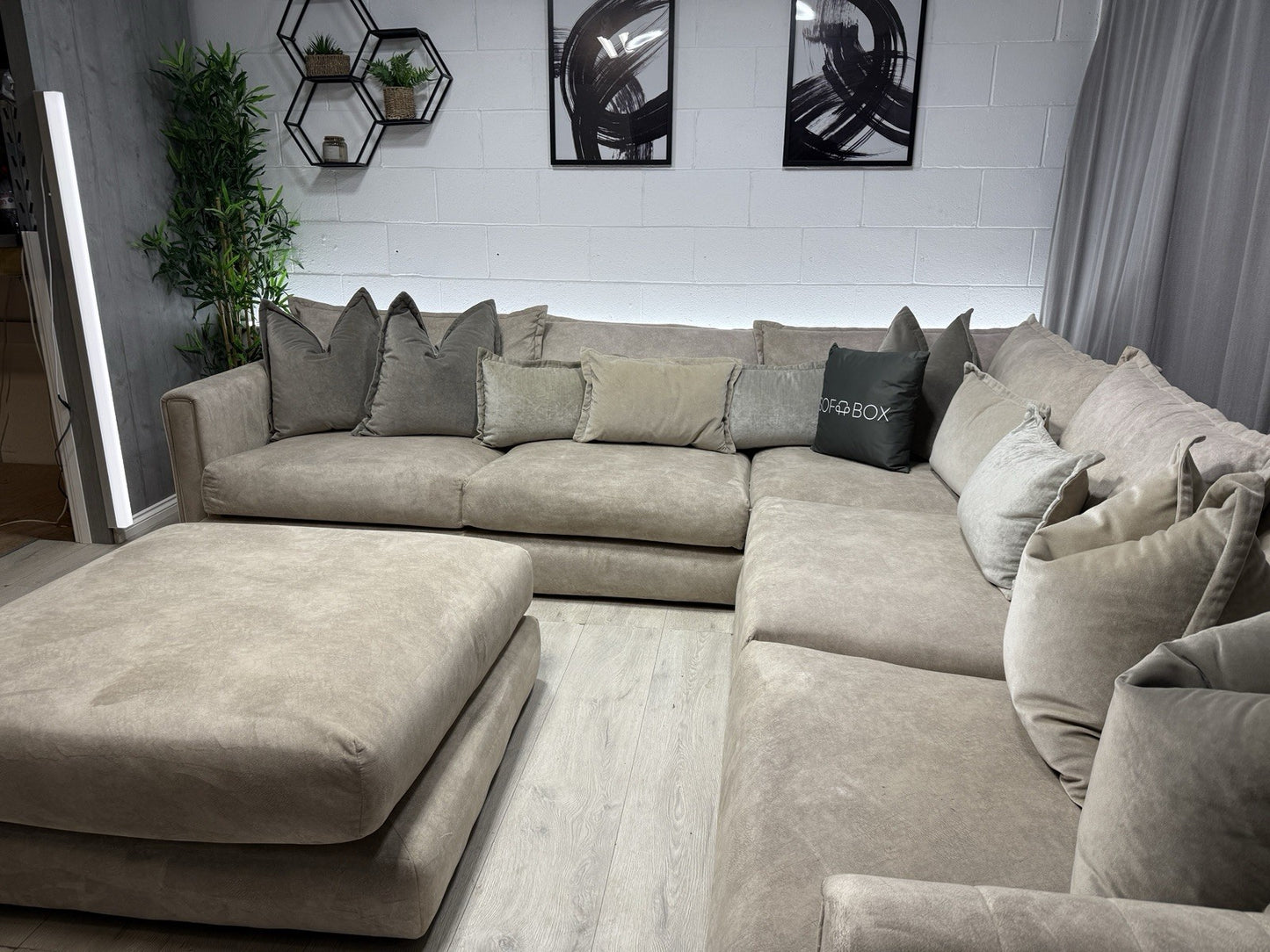 DFS Devine Large Corner Sofa & Footstool In Oatmeal