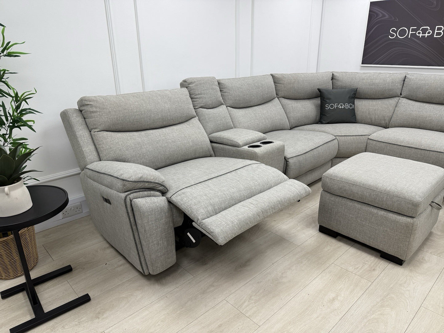 DFS Trek Storeaway Power Recliner Corner Sofa In Light Grey